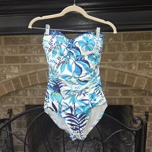 Tommy Bahama Tropical Print Strapless One Piece Swimsuit